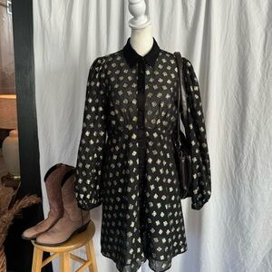 Zara - Mexican inspired l Black and Gold Patterned shirt Dress